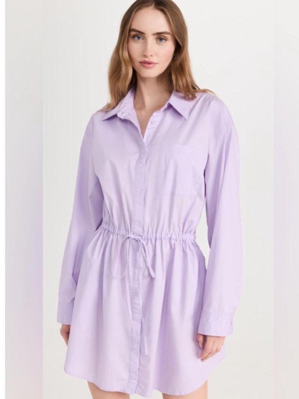 pistola Lavender Layla Mini Dress Cinched Waist Long Sleeve Office Minimalistic